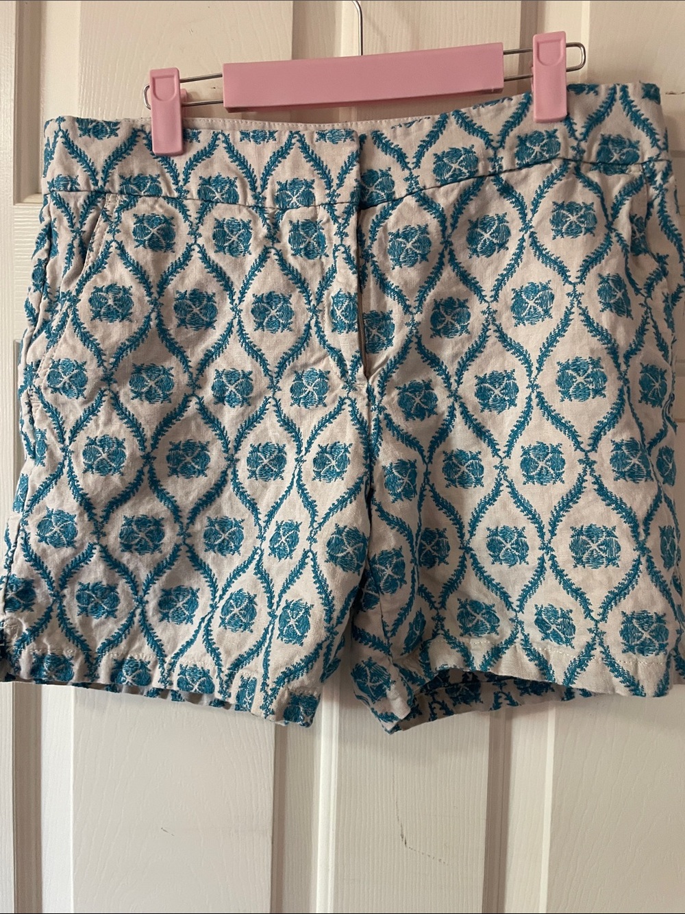 LOFT Teal Medallion Print Shorts on Cream Base